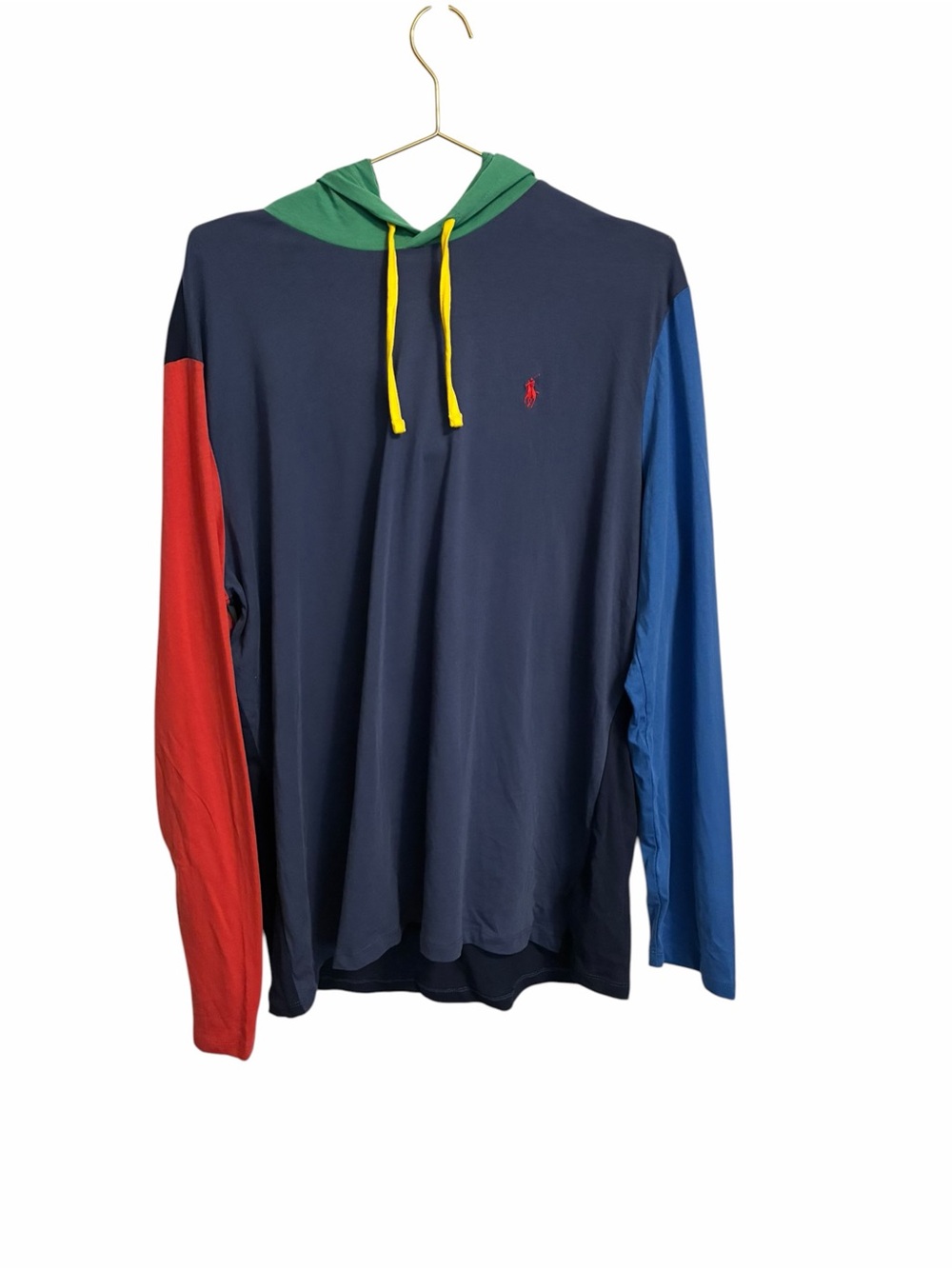 Polo Ralph Lauren Mens XL Colorblock Long Sleeve Hooded T-Shirt Navy Red Blue